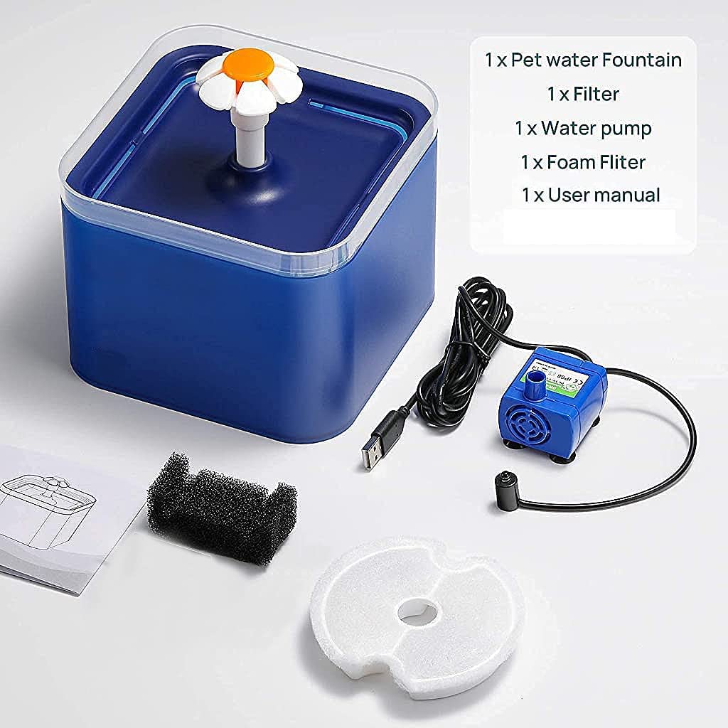 Qpets Cat Water Fountain with LED Light, 67oz/2.0L, Ultra Quiet Cat Drinking Fountain with Filter, Automatic Pet Water Fountain for Cats and Small Dogs(Blue Water Fountain)