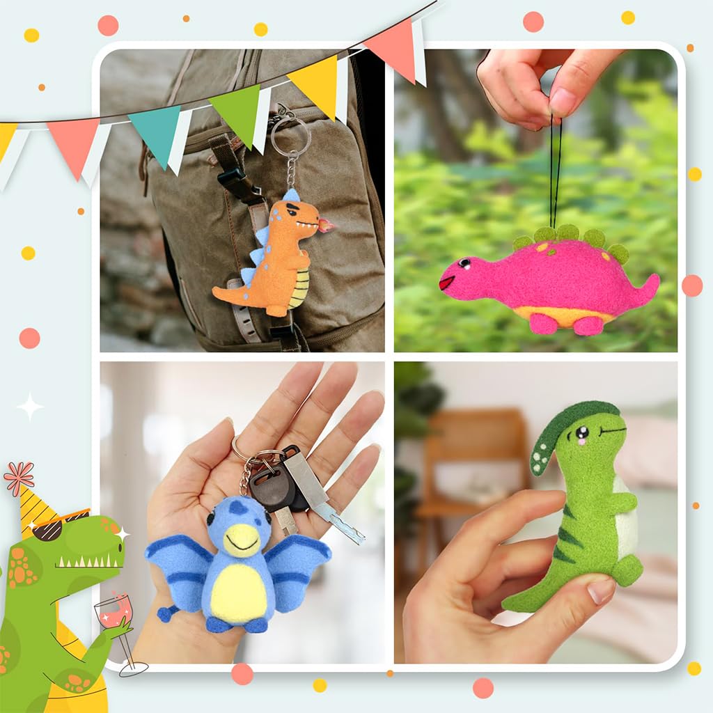 PATPAT DIY Needle Felting Kit 4Pcs Cartoon Dinosaur Needle Felting Kit Color Wool Needle Felting Kit with Tools DIY Crafting Kit for Kids Adults DIY Children's Day Gift
