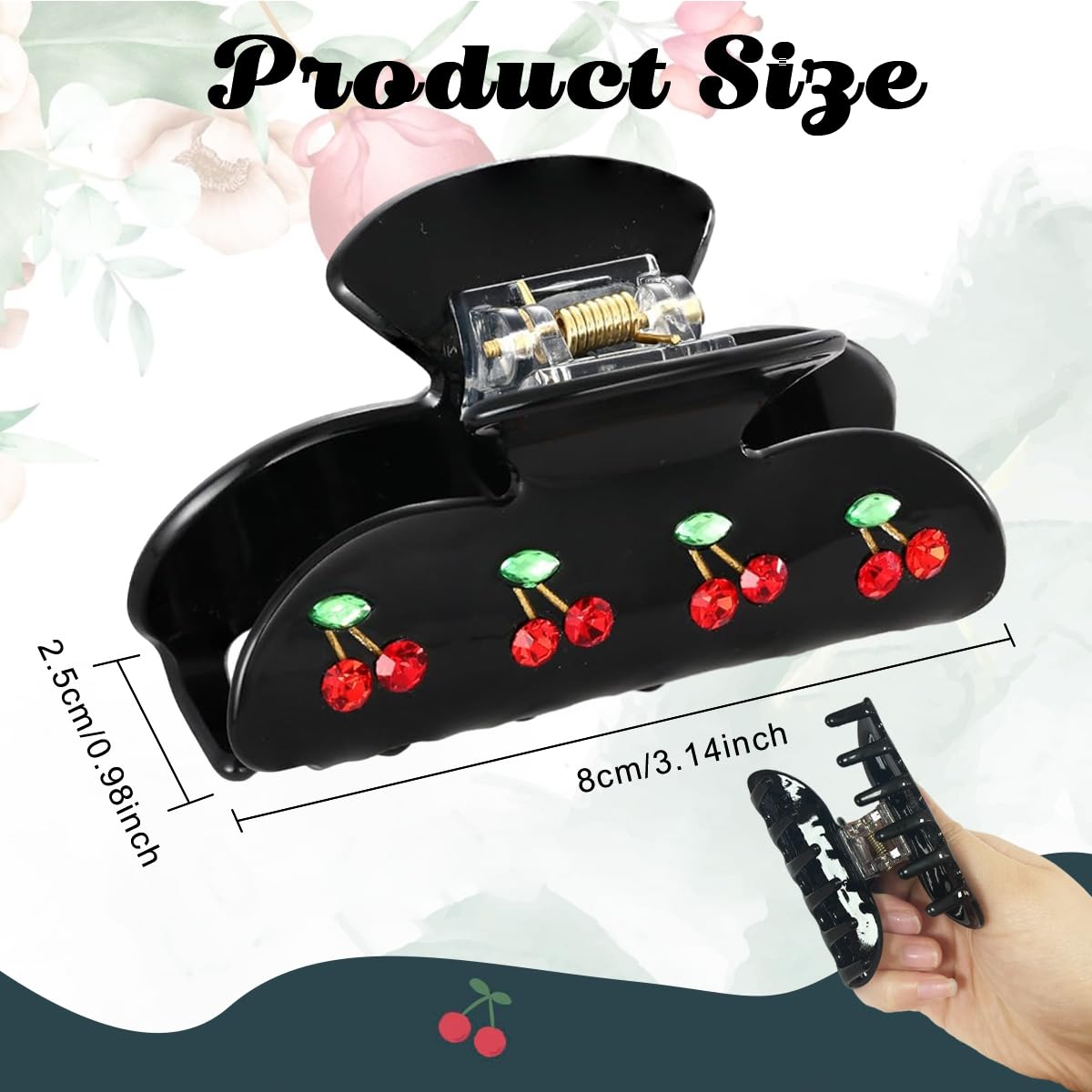 PALAY Hair Claw Clips for Women Cute Cherry Claw Clips Acrylic Hair Claws Medium Size Hair Clips Jaw Aesthetic Nonslip Hair Clamps for Women Ladies - Black