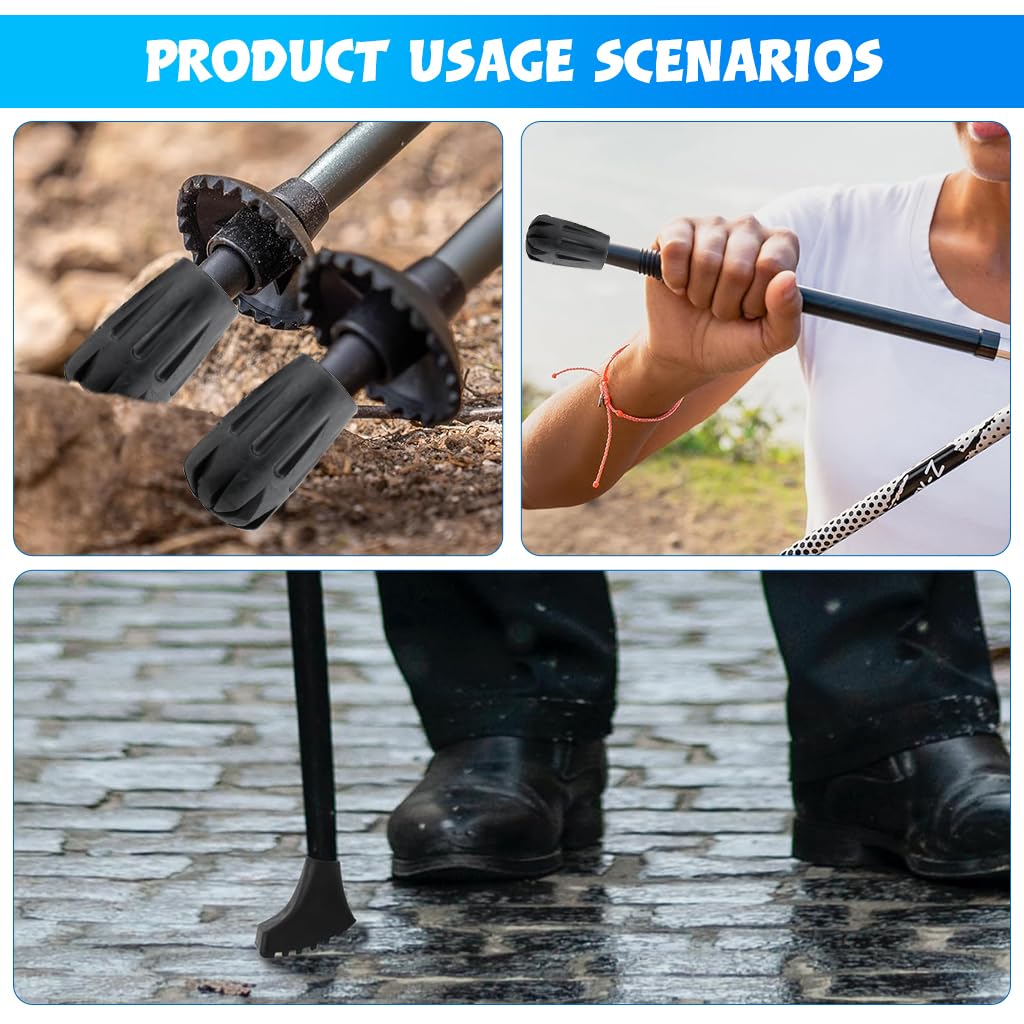 Proberos Trekking Pole Accessory Set – 4 Rubber Tips & 2 Rubber Feet for Concrete & Flat Roads – Durable Replacement Tips for Hiking Poles, Walking Sticks & Trekking Poles – Essential Outdoor Gear
