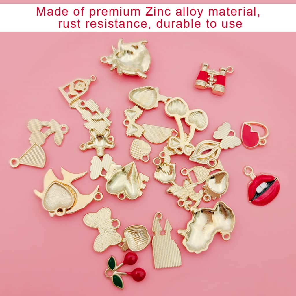 ZIBUYU Pendant Charms for Jewellery Making Kit Assorted Cartoon Red Enamel Pendants Gold Plated DIY Charms Necklace Bracelets Pendent for Making Jewelry and DIY Crafting Kids - 31 Pcs