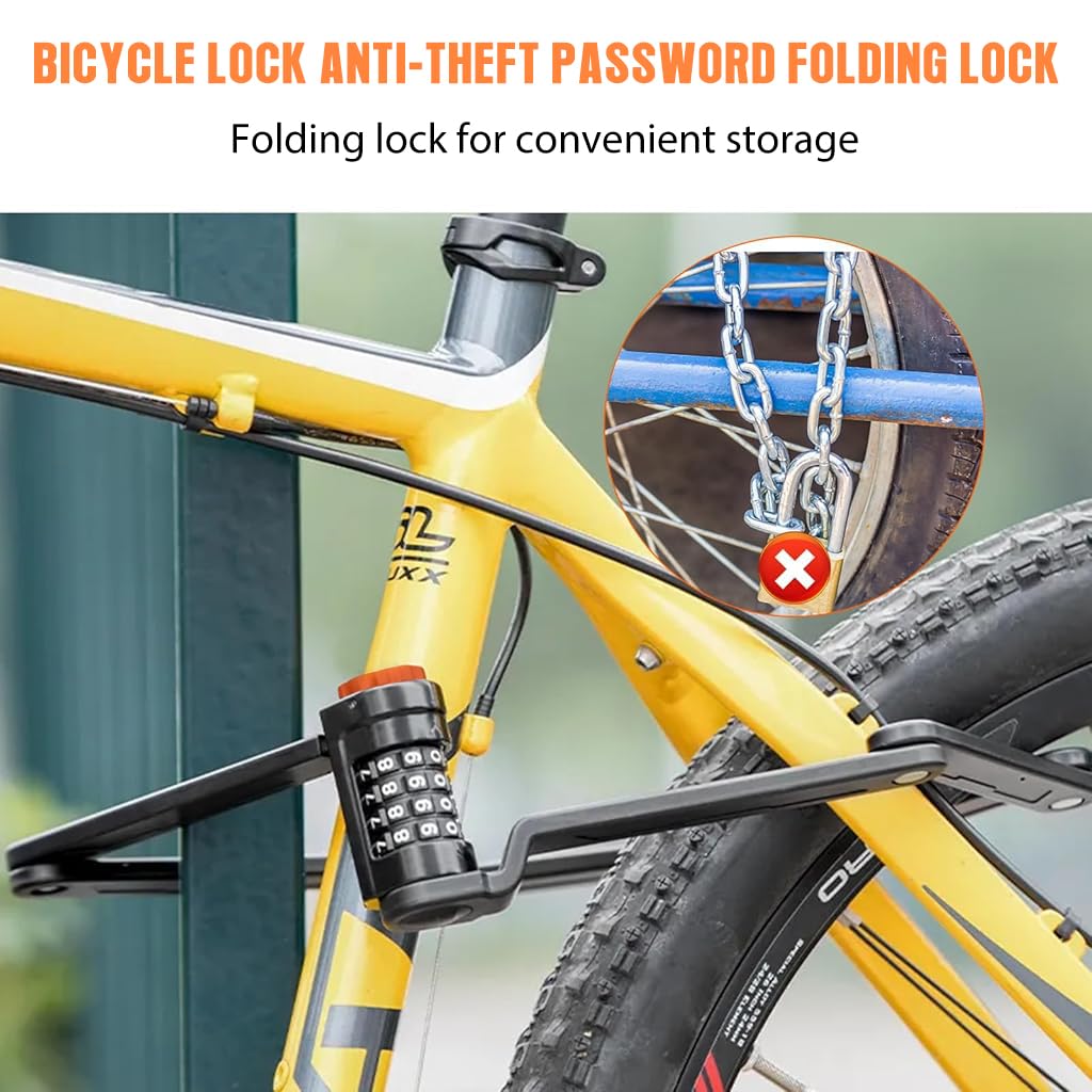 Proberos Bicycle Chain Lock, Anti-Theft Bike Locks, Folding Combination Chain Lock Bike Mounting Cut-proof Alloy Steel Chain Lock Anti-theft Wheel Lock for Motorcycle, Scooter, Bike