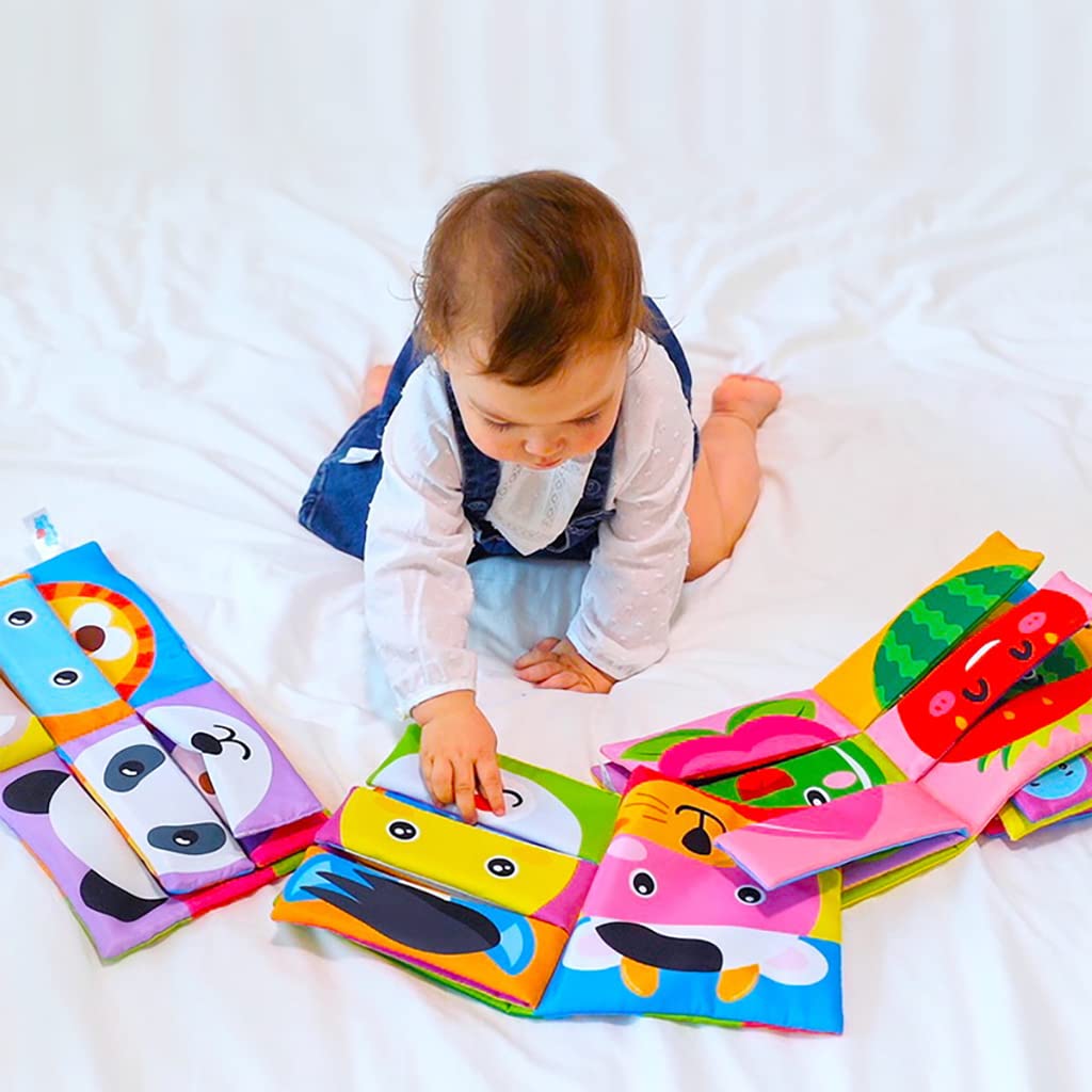 PATPAT Cloth Book for Babies,Cartoon Animal Figurature Cloth Book Early Education Toys for Toddler Mix& Match Animal Face Cloth Book for Baby Intelligence Development,18x18cm