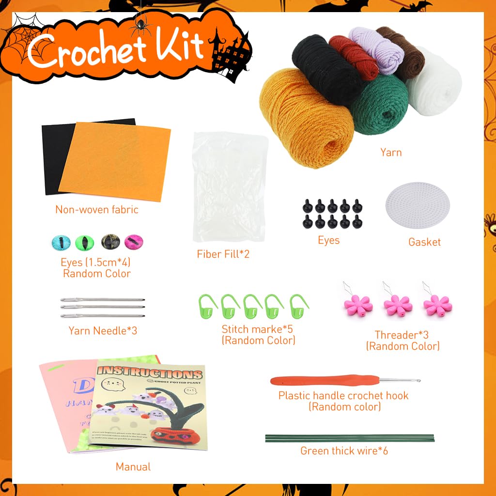 PATPAT DIY Crochet Craft Kit DIY Halloween Spooky Ghost Pumpkin Tree Desk Decoration Beginners DIY Halloween Crochet Material Kit with Tutorials DIY Halloween Ghost Pumpkin Tree Home Decor