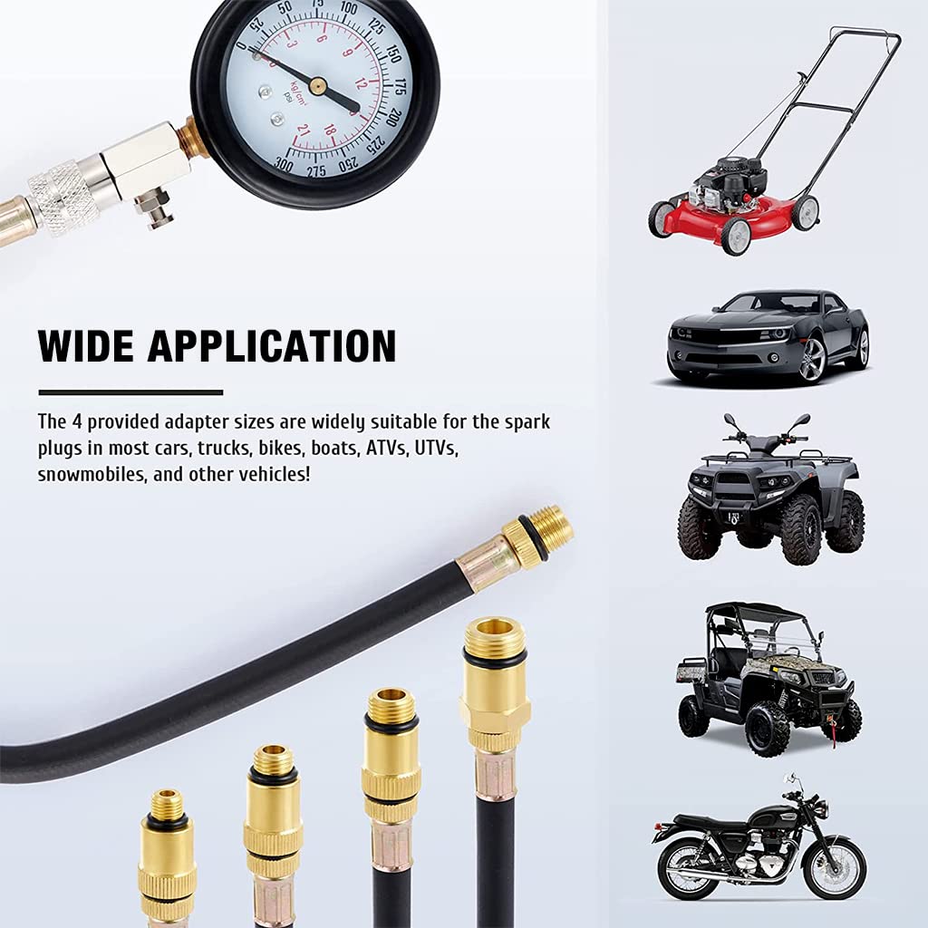 ZORBES 8 PCS Diesel Engine Compression Gauge Tester with Portable Box,Professional Cylinder Pressure Test Tool Kit for Car & Truck, Automotive Test Kit