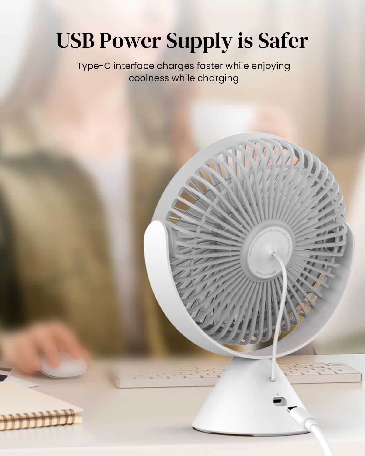 HASTHIP Portable Camping Fan with Folding Hanging Handle 360° Rotation Hanging USB Fan