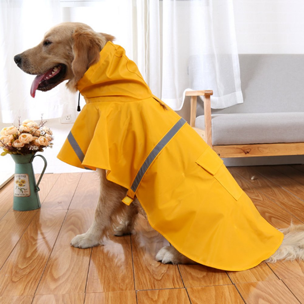 Qpets Dog Raincoat Hooded Slicker Poncho for Medium Large Dogs Golden Retriever Labradoodle Dog Raincoat Rain Jacket Poncho Hoodies with Strip Reflective(M)