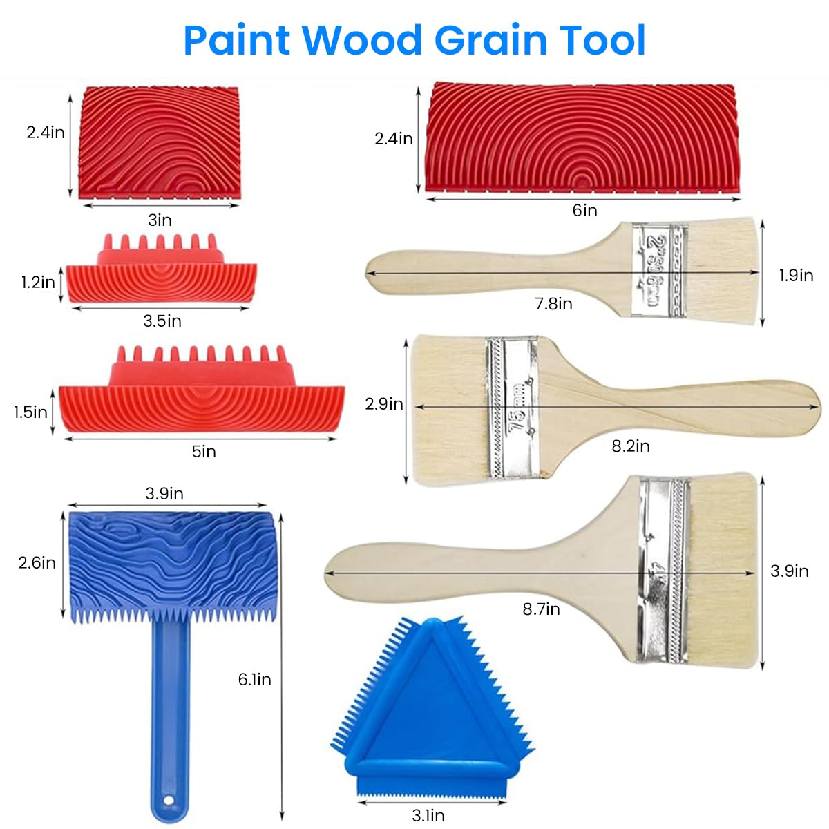 Serplex 9Pcs Paint Roller Tool Kit with Paint Brushes Spiral Grain Paint Roller Tools Spray Paint Graining Tools Multi Sizes Rubber Graining Roller Tools for Wall, DIY Wooden Craft, Art Painting