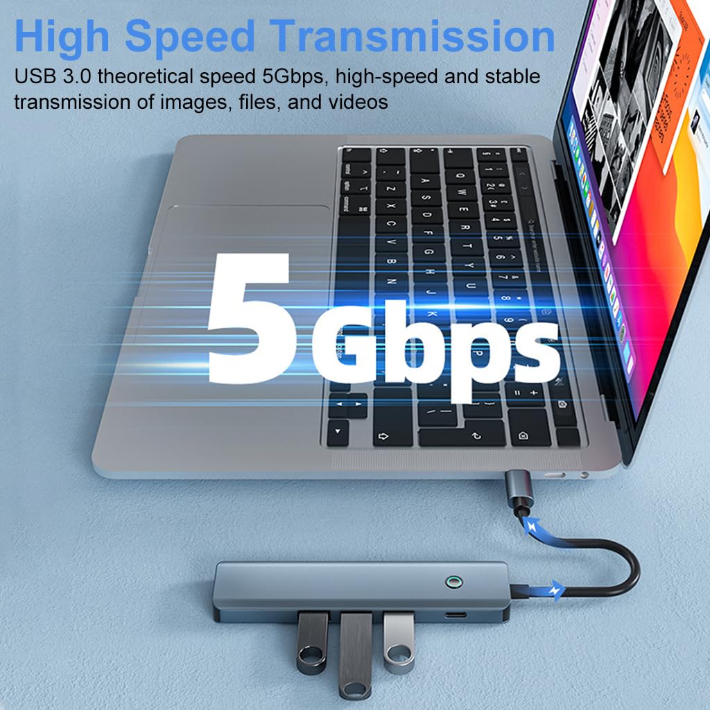 Verilux USB C HUB 5 in 1 USB C to HDMI Adapter with 4K HDMI, 3.0 USB Adapter Multiple Port PD 100W Charging One-Button Screen Off USB Type C Hub for Laptop, MacBook Pro Air, iPhone 15 Max Pro Plus
