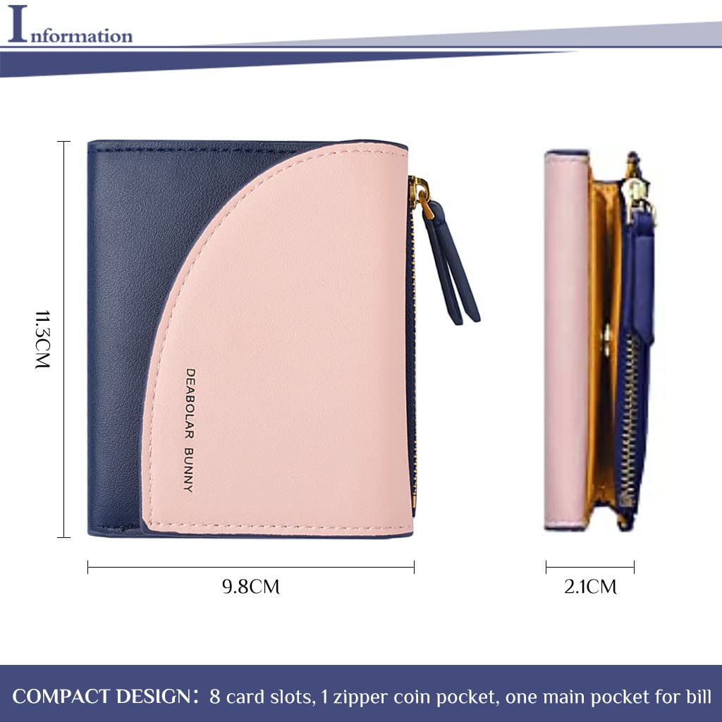 PALAY Small Women's Wallet PU Leather Wallet Ladies Purse Stitching Contrast Credit Card Holder Mini Money Bag with Zipped Coin Pocket for Teenager Girls