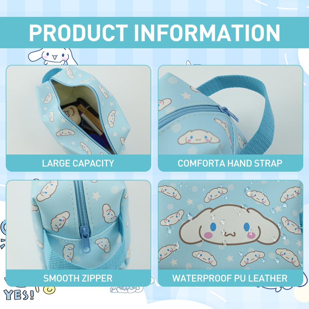 MAYCREATE Small Makeup Pouch, Kawaii Makeup Bag, Cartoon Cosmetic Bags for Women Girls, PU Leather Cosmetic Pouch, Cute Cinnamoroll Travel Toiletry Bag Office School Stationeries Pouch with Handstrap
