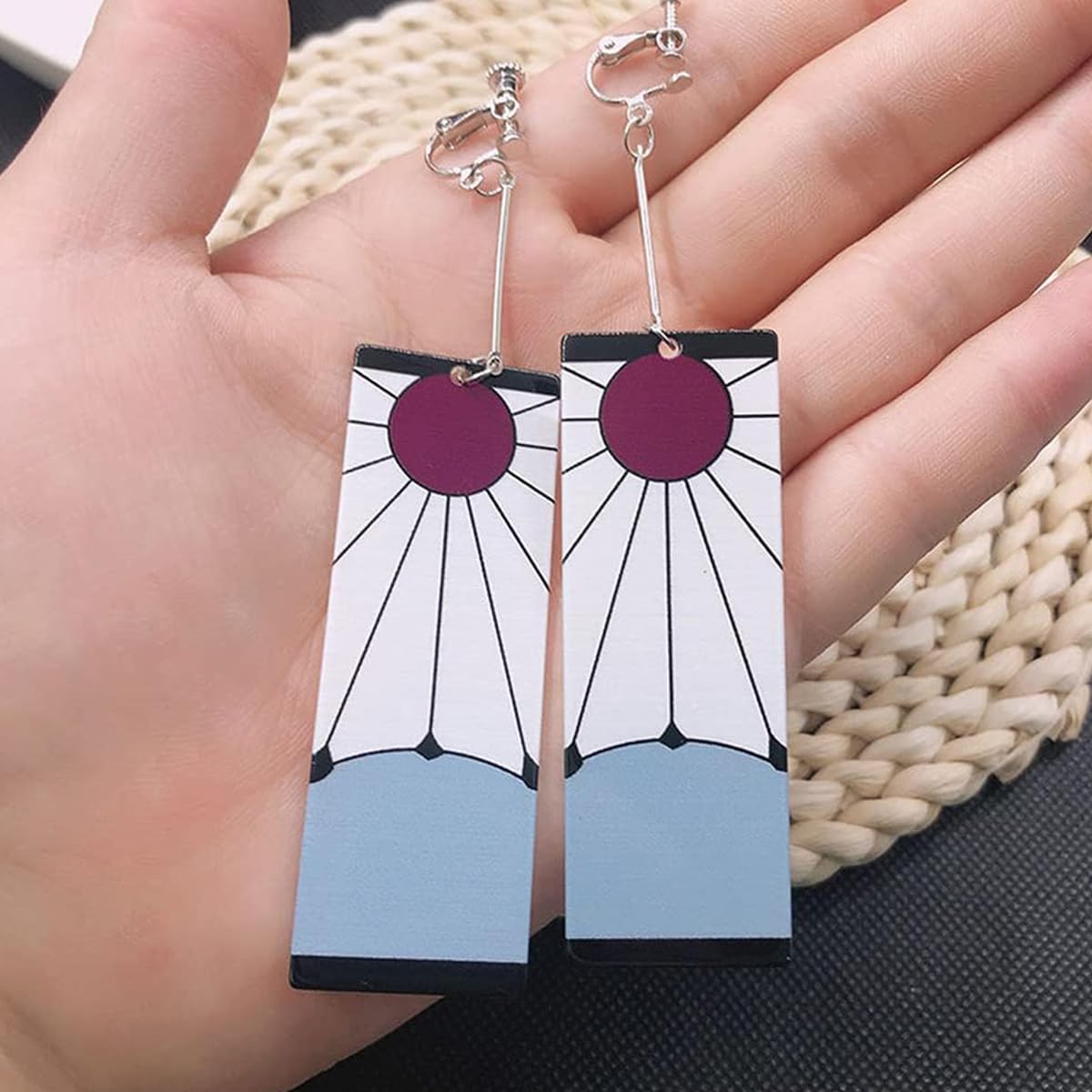 SANNIDHI Anime Cosplay Earrings for Women Fashion Acrylic Kamado Tanjiro Hanafuda Drop Earrings, Kimetsu No Yaiba Hanafuda Party Dangle Earrings for Girls Gift