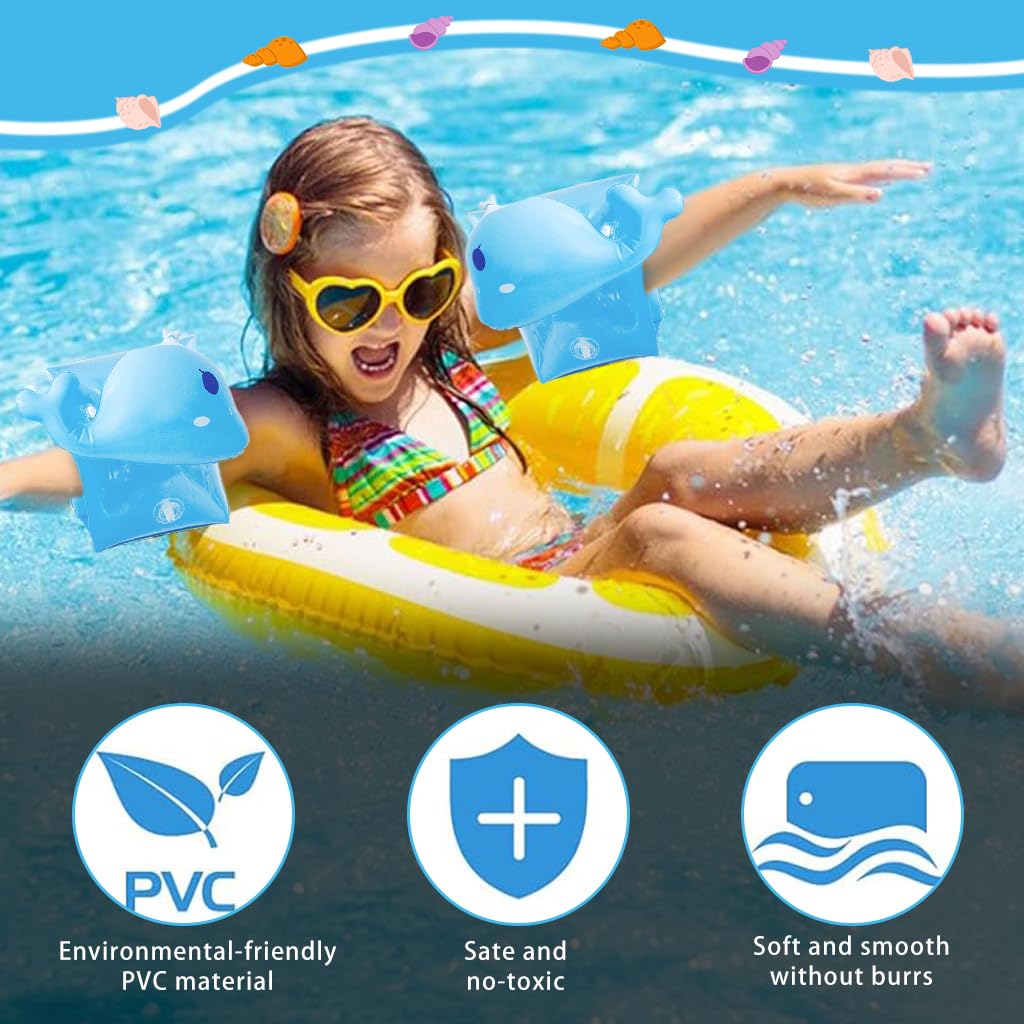 Proberos Inflatable Buoyancy Floats for Kids Cartoon Blue Whale Inflatable Swimming Guards Swimming Training Arm Float Kids Swimming Pool Float Arm Ring for Kids Aged 25-55lbs, One Pair