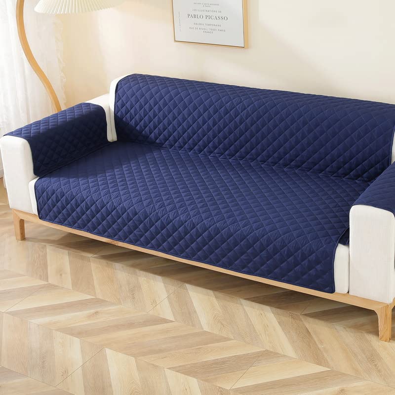HASTHIP Sofa Cover 2 Seater, Sofa Slipcover, Reversible Oversized Water Resistant Couch Cover with Foam Sticks Elastic Straps, Furniture Protector for Children Pets Dog Cat, 130 * 196cm (Blue/Grey)