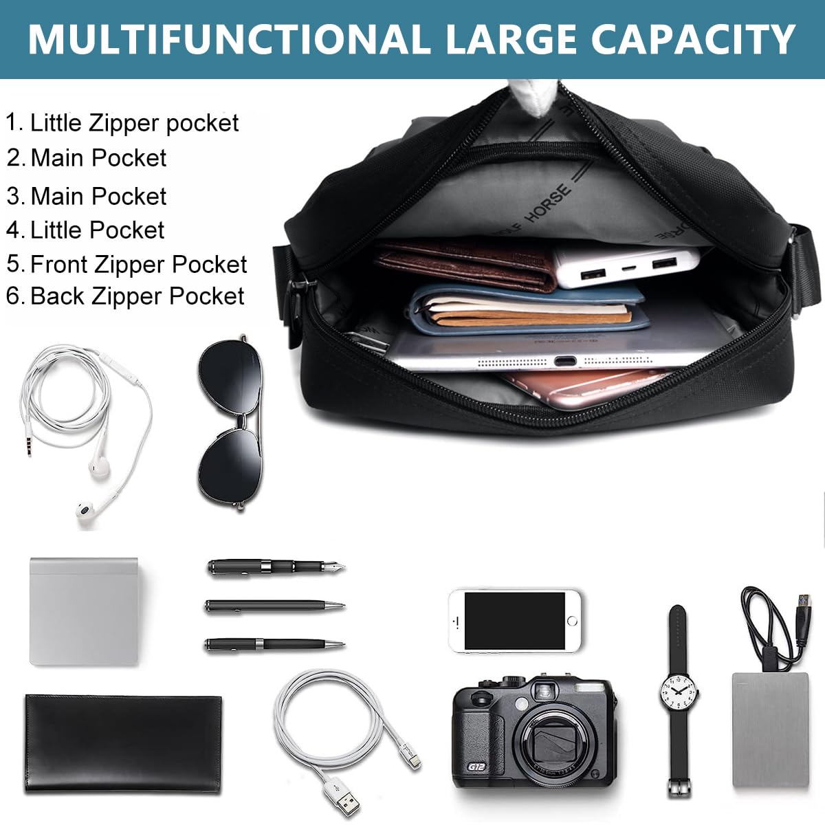 GUSTAVE Sling Bag for Men wtih Adjustable Strap, Waterproof & Anti-Scratch Large Capacity Shoulder Bag Crossbody Bags, Messenger Bag, Stylish Side Bag for College