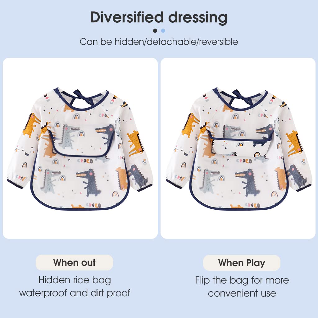SNOWIE SOFT Sleeved Bib Baby Bib with Pocket, Toddler Bib, Smock, Washable and Lightweight Waterproof Fabric, Fits Bibs for Baby 6 Months+