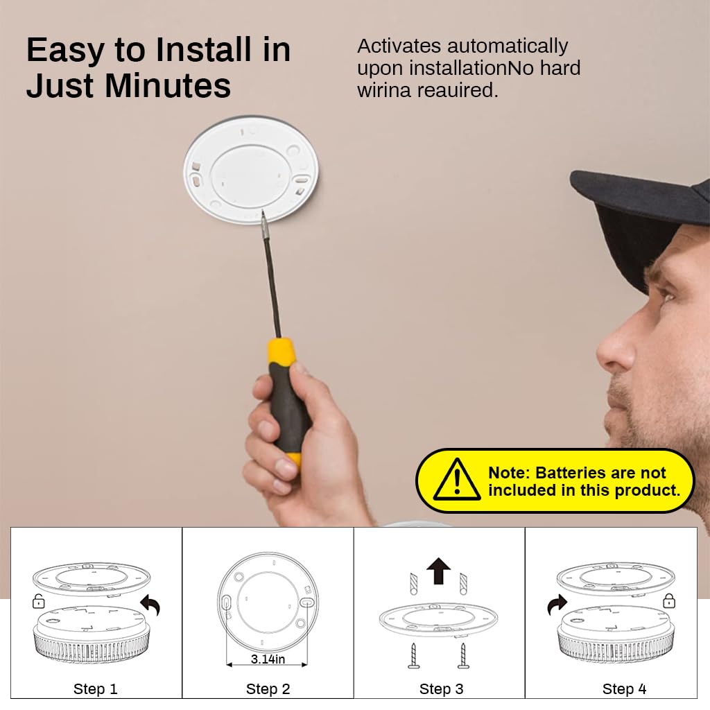 HASTHIP Smoke Detector with Alarm, Smoke Detector Fire Alarm with Photoelectric Technology, Smoke Alarm with Test/Silence Button, Light Sound Warning 2xAA Battery Powered (NOT Included)