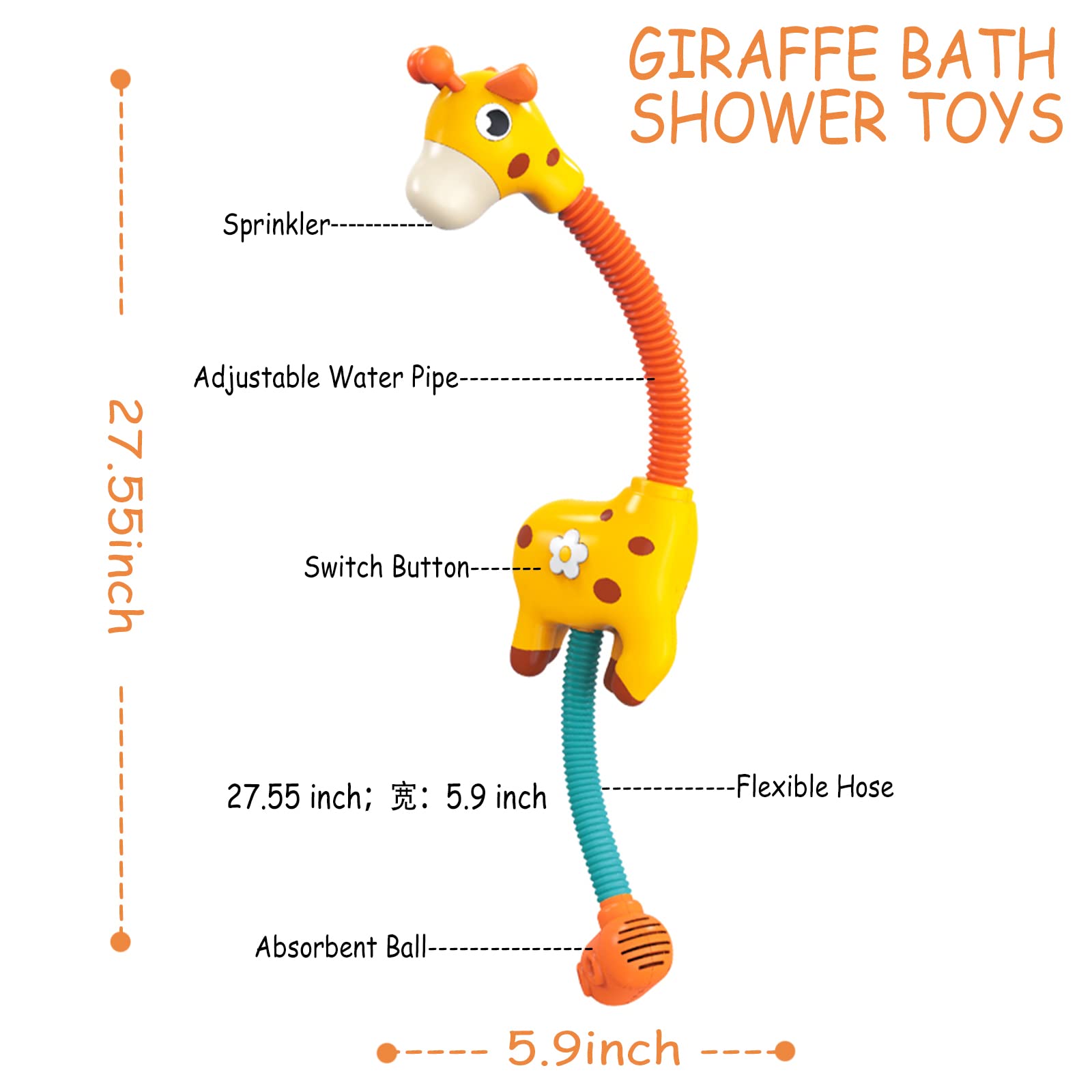 PATPAT Baby Bath Tub Toy Electric Shower Head Toy Cartoon Giraffe Bath Shower Toy Baby Bath Toys Cute Sprinkler Bathtub Toy for Boys Girls Kids Gifts