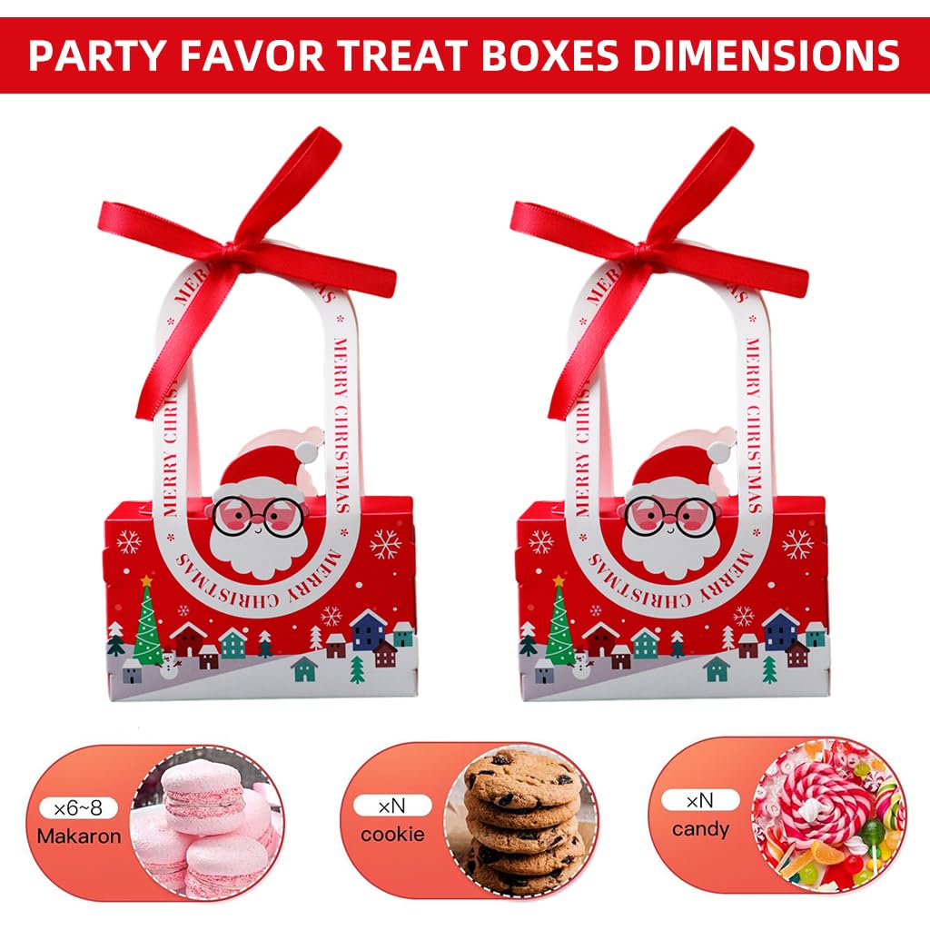 HASTHIP 10Pcs Christmas Gift Packing Box with Ribbon Cute Santa Claus Christmas Gift Boxes Candy Gift Package Box DIY Christmas Gift Packing Paper Box with Handles X'mas Gift Box