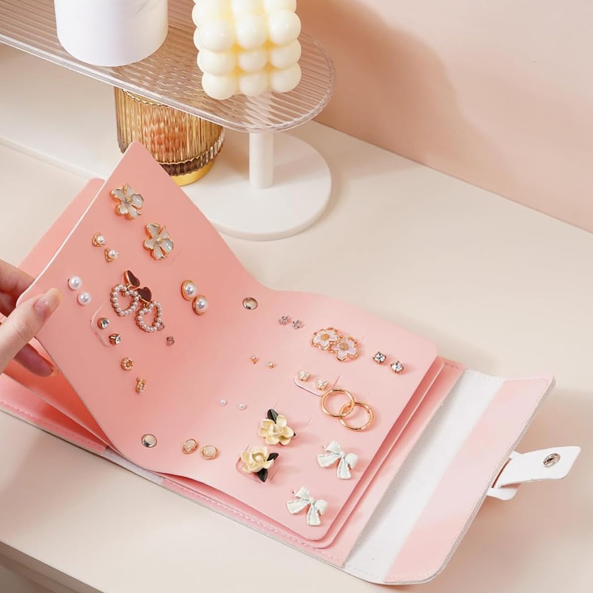 MAYCREATE Earring Book Organizer, Portable Earring Holder Case Pu Leather Travel Earring Case with Foldable Book Design Foldable Leather Earring Organizer Bag
