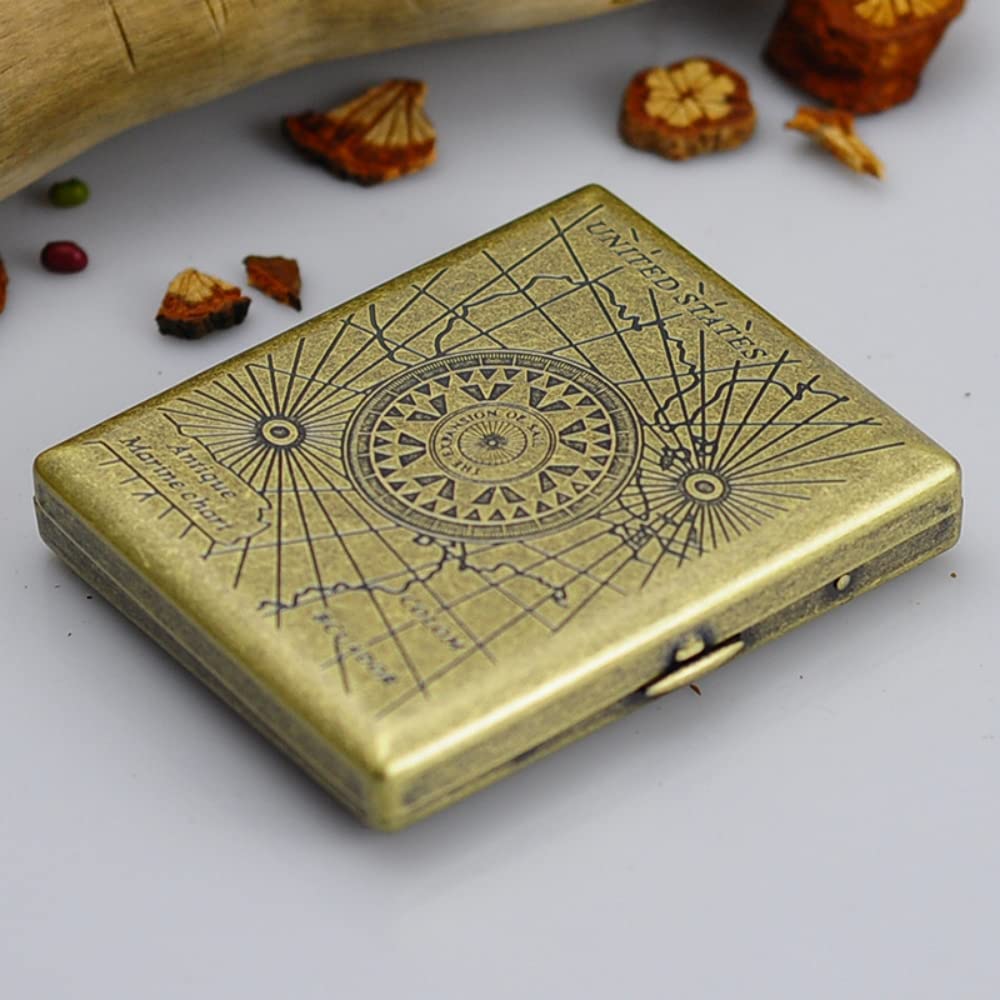 GUSTAVE Men's Cigarette Case Retro Metal Portable 20 Sticks Ordinary Cigarettes Boxes Brass 20Sticks Best Gift for A Man