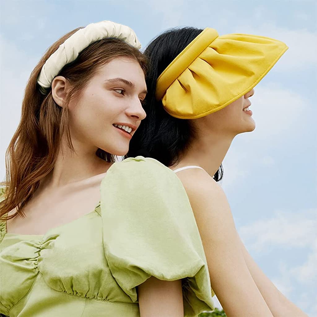 PALAY 2 in 1 Wide Anti-UV Brim Hat for Women Girls, Breathable Wide Brim Hat,Clip On Sun Visors Wide Brim Hat, Roll Up Hat (Yellow)