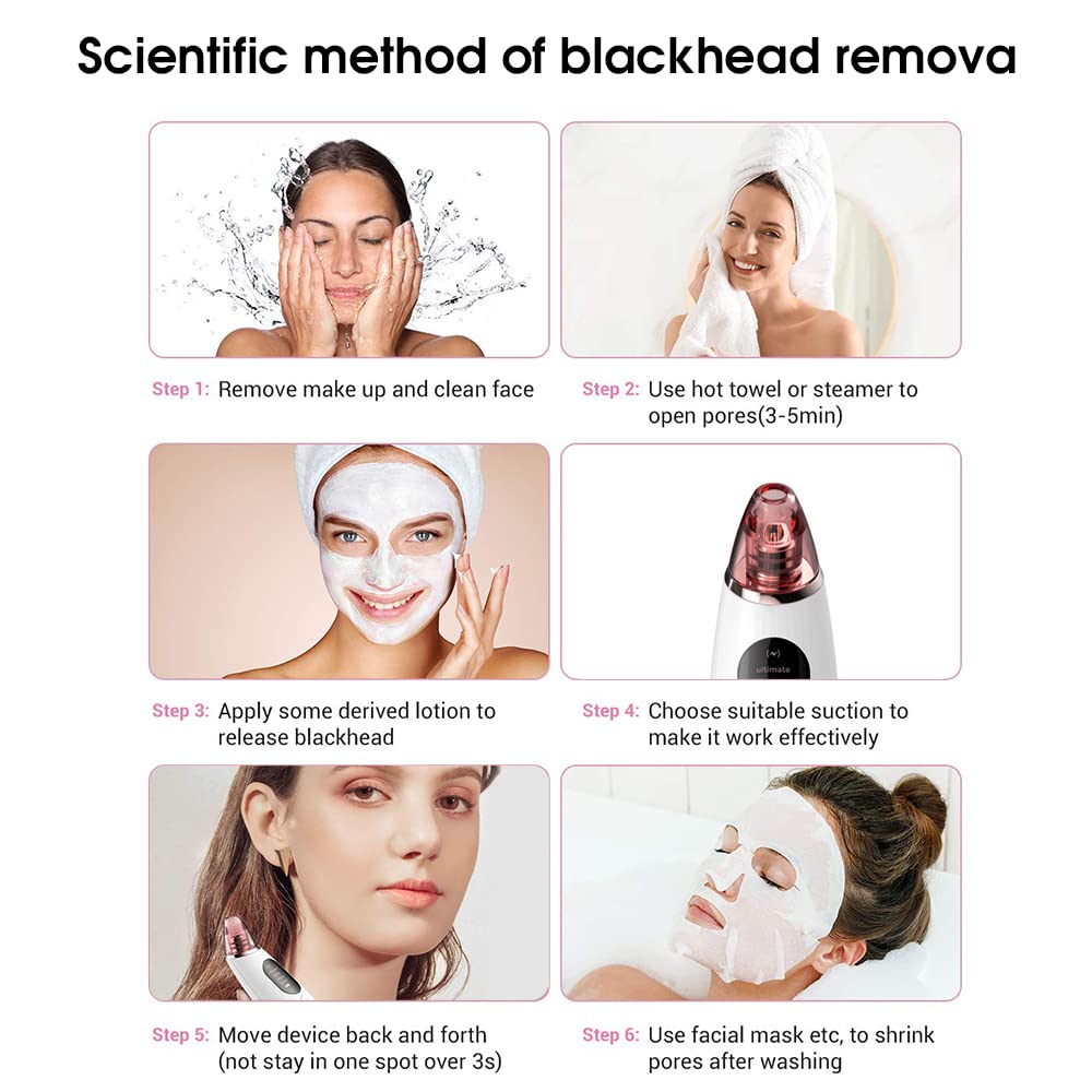 MAYCREATE Blackhead Remover Pore Vacuum Cleaner with Heat Compress, Facial Pore Cleaner Suction, Electric Acne Comedone Whitehead Vacuum Cleaner with Accessories For Women