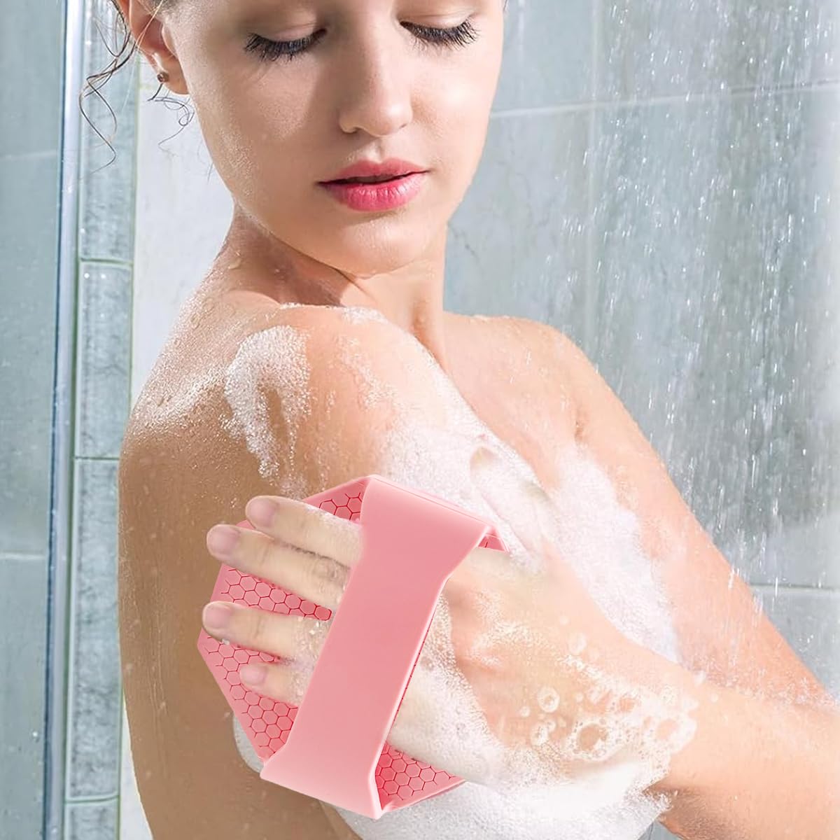 MAYCREATE Silicone Body Scrubber, Exfoliating Body Scrubber for Sensitive Skin, Soft Massage Body, More Hygienic Than Traditional Loofah, Gentle Exfoliating for Sensitive Skin, Pink