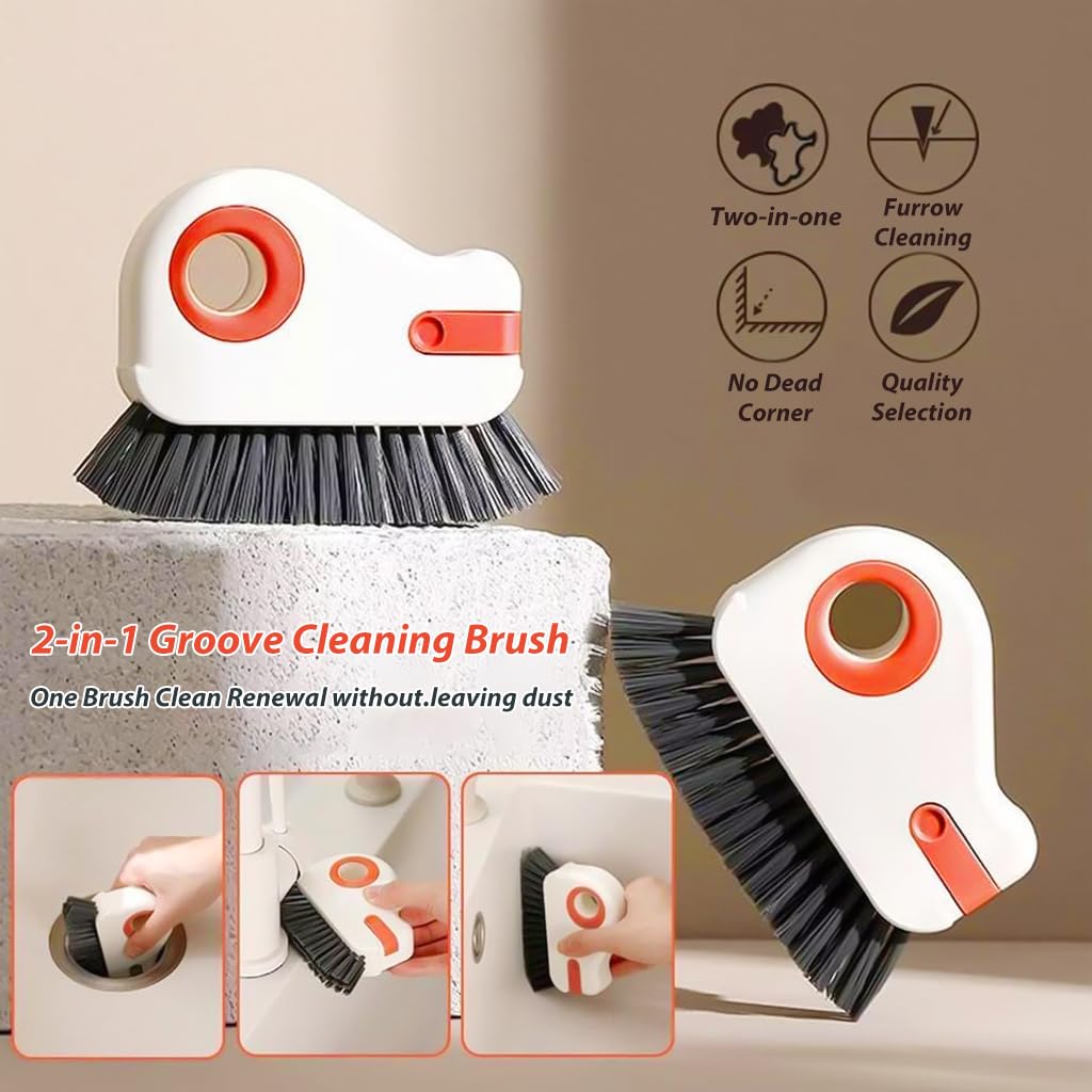 HASTHIP 2 in 1 Groove Cleaning Brush Window Track Cleaning Tools, Multifunction Bristle Crevice Cleaning Brush with Hidden Scraper, Grout Cleaner Grip Brush for Sliding Door Track