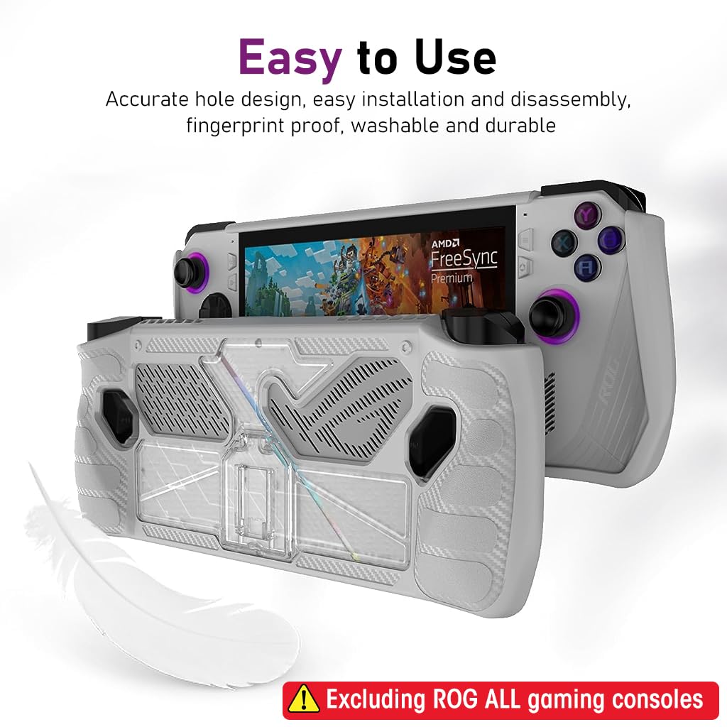 ZORBES Case for Rog Ally, Rog Ally Game Console Protector, Anti-Scratch TPU Cover with Folding Kickstand, Transparent PC + TPU Case, Non-Slip Protective Case Skin Cover Handheld Cover, Not Included Rog Ally