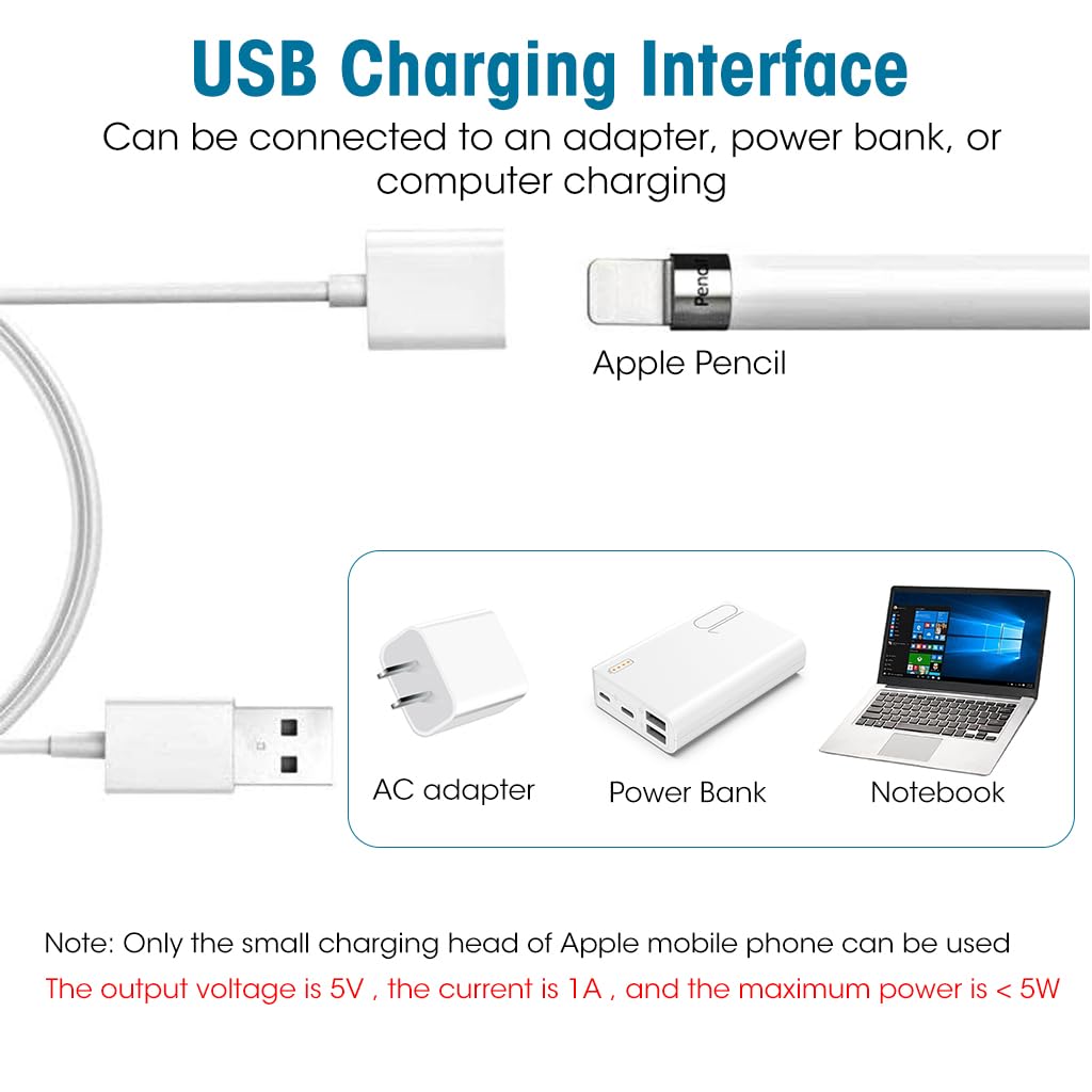Verilux 2 in 1 Cable for Apple Pencil, USB Charging Cable for iPad, Pencil, iPhone, 3.3ft Fast Charging Cable Compatible with IOS Pencil 1st Gen, iPhone & iPad Air