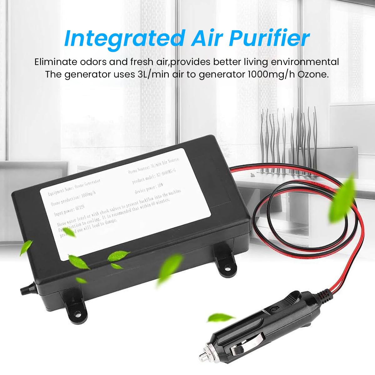 HASTHIP Car Use Ozone Generator 10W DC12V Car Ozone Generator 1000mg/h Air Freshing Ozonizer with Air Stone Car Ozone Generator Air Purifier Deodorizer Water Treatment Sterilizer Machine