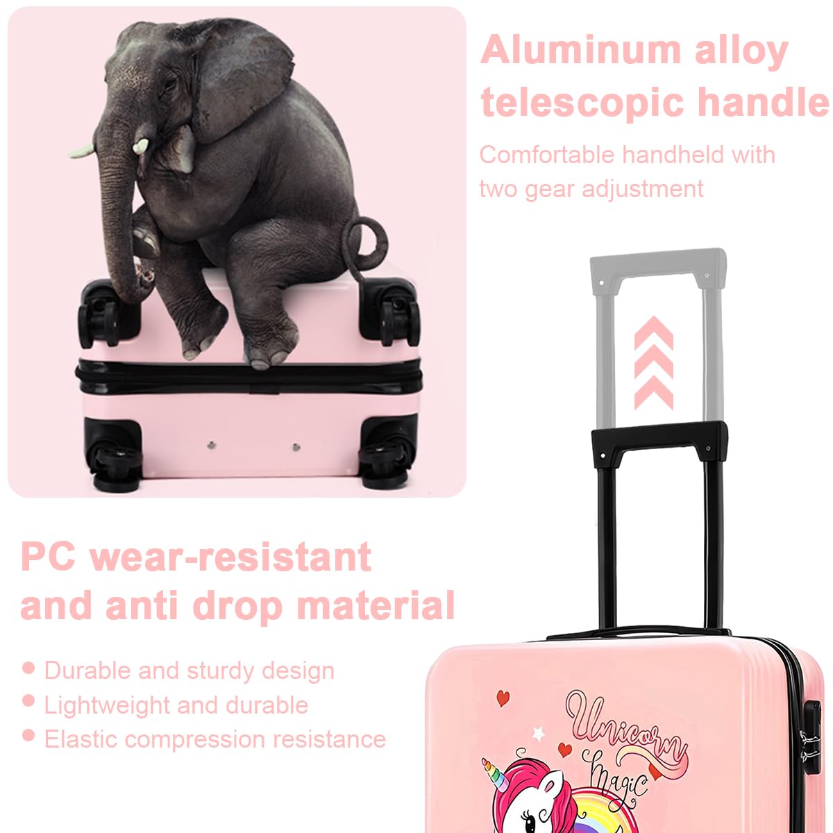 PALAY Kids Travel Luggage 20'' Wheeled Luggage with Combination Password Lock Sturdy PC Travel Suitcase Cute Cartoon Unicorn Carry-on Wheeled Luggage Travel Roller Luggage School Gift for Students