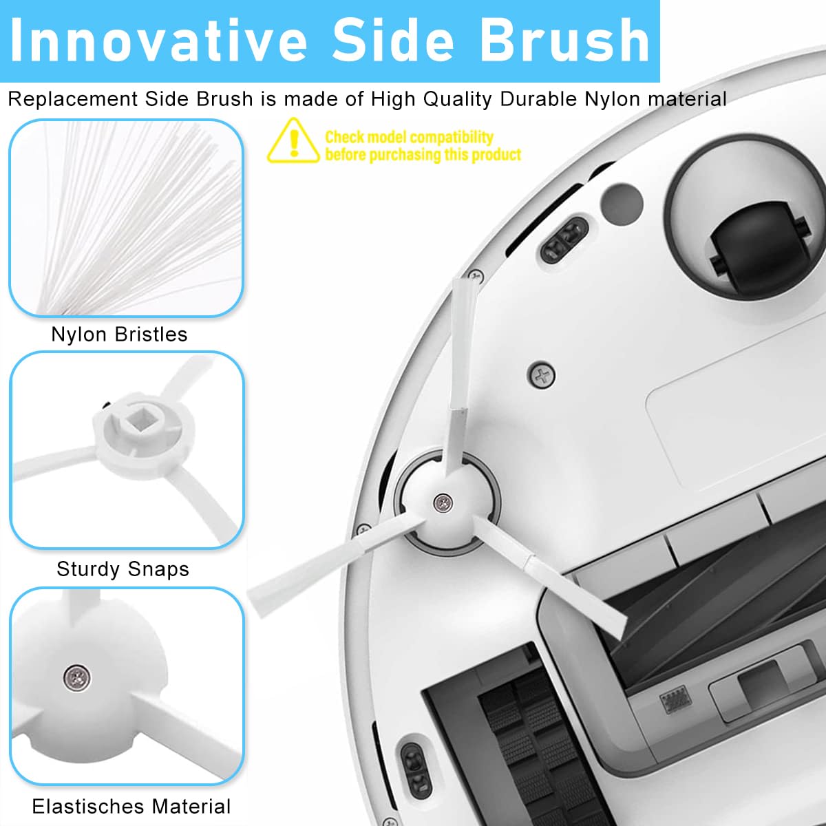 Verilux 3pcs Mi Robot Side Brushes Anti-tangle Replacement MI Robot Side Brushes for MJST1S/Mop2 Lite Vacuum Cleaner Floor Sweeper Accessories