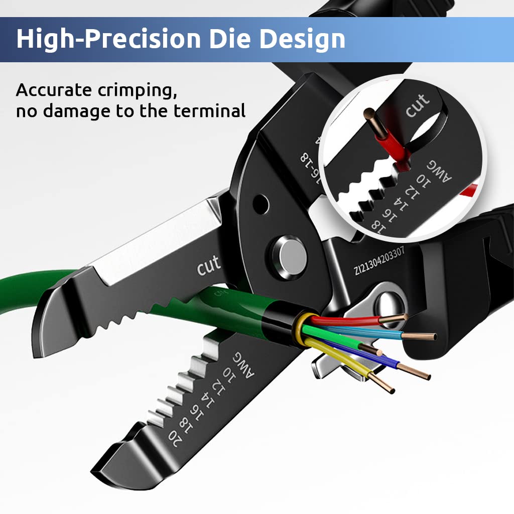 Serplex Wire Cutter Wire Stripper Cutting Plier 9 IN 1 Crimping Tool for 20-10 AWG Electrical Wire Cables, Wire Cutter Tool Electric Cable Stripping Tool with Safety Lock, Wire Stripper and Cutter