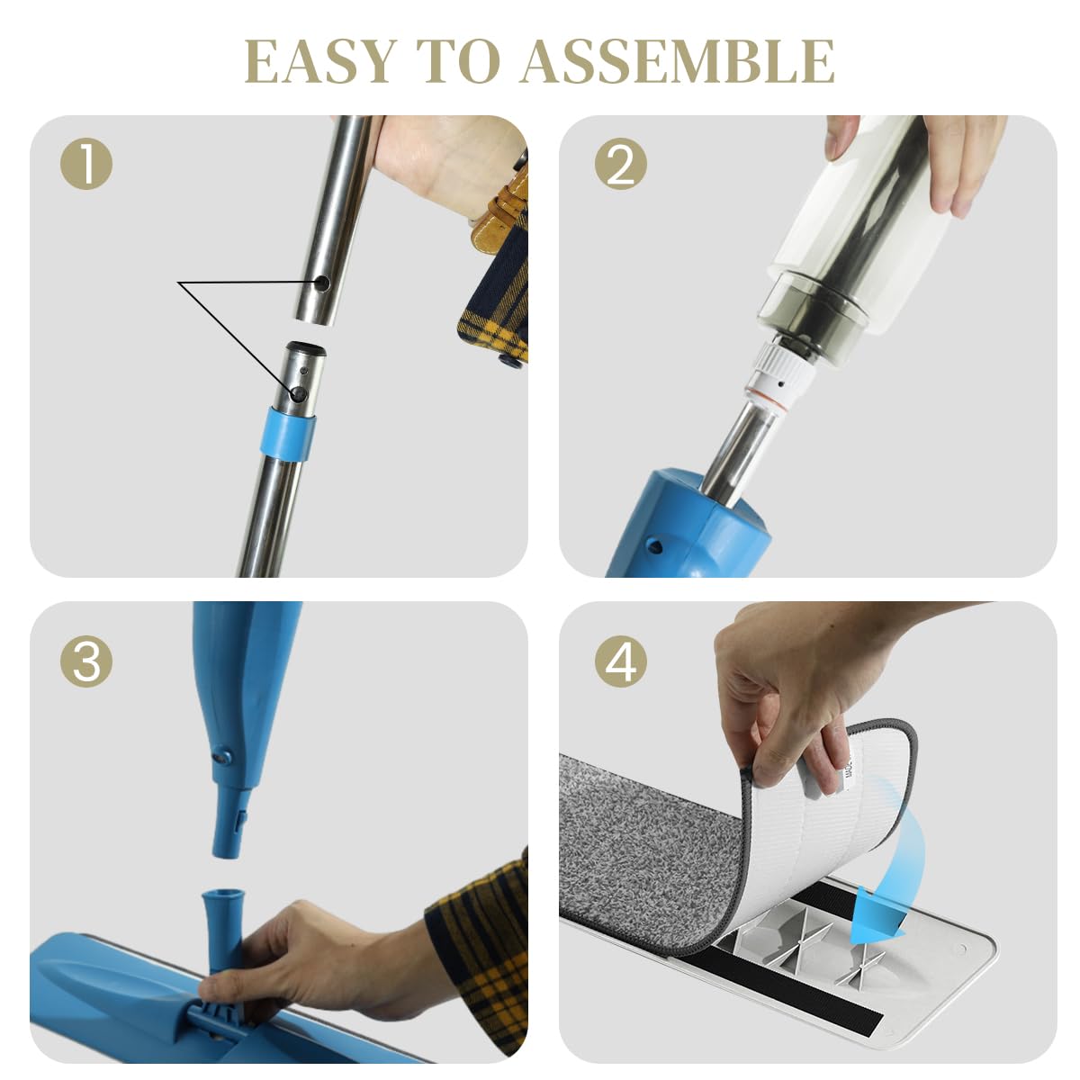 HASTHIP Microfiber Spray Mop 360° Rotatable Long Handle Spray Floor Mop with 3pcs Washable Microfiber Mop Cloth Wet & Dry Use Floor Mop for Wooden Floor, Ceramic Tiles Wall, Laminate