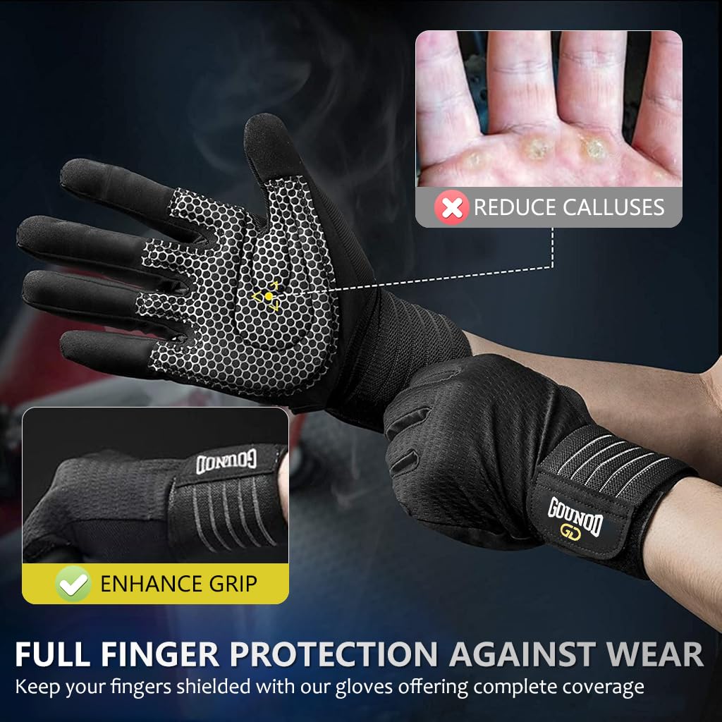 Proberos Full Finger Workout Gloves with Wrist Support, Gym Gloves for Men and Women, Gloves for Professional Weightlifting, Fitness Training and Workout, M