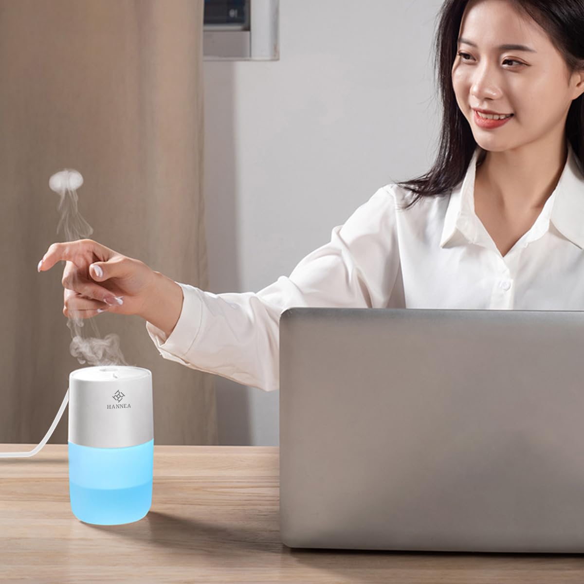 HANNEA Humidifier For Room Cold And Cough, 20Db Silent Jellyfish Spray Air Humidifier 7-Color Light Aroma Diffuser Cool Mist Humidifier With 2 Modes For Bedroom, Living Room, Office, Car, 360 Ml