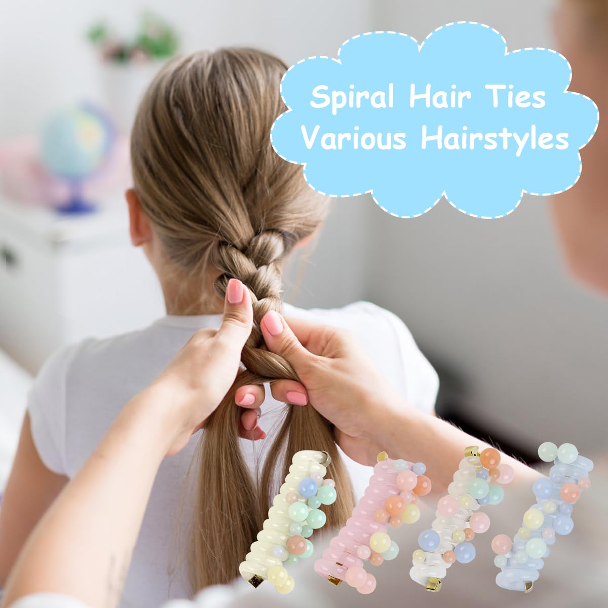 PALAY 4pcs Braids Hair Ties for Girls Spring Hair Ties Cute Color Hair Ties Elastic Hair Ties Ponytail Maker Braids Spiral Hair Ties Beautiful Hair Accessories for Girls