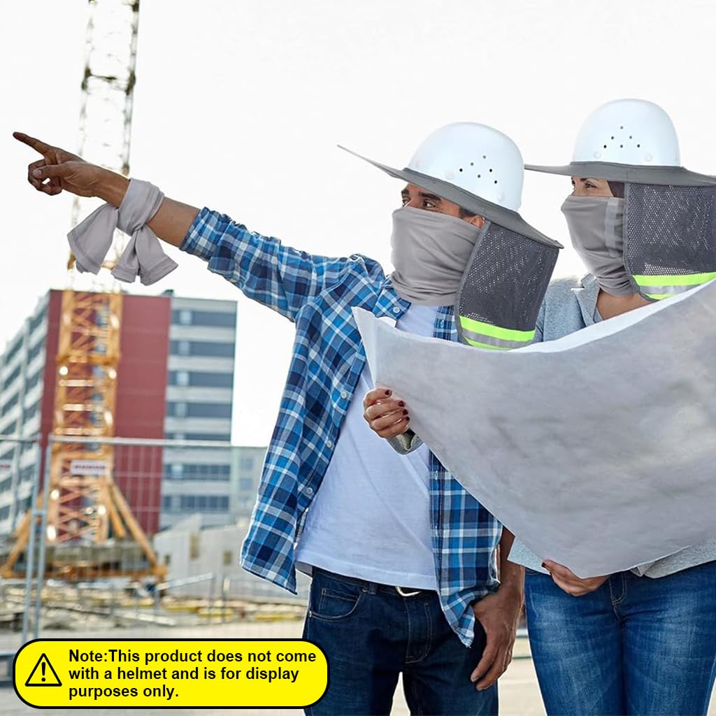 Serplex Sun Hat Brim for Safety Work Helmet Removable Sun Hat Brim with Neck Gaiter Face Mask Safety Reflective Sun Hat Brim for Construction Safety Helmet with Mesh Neck Flap