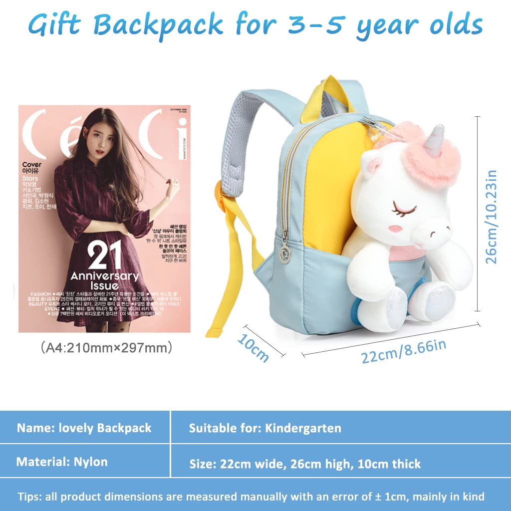 PALAY Baby Backpack Kids Backpack for Girls & Boys Plush Bag with with Cartoon Unicorn Stuffed Toy(Detachable) for Toddler Baby Gift Backpacks for 1-3 Years Old Child 22 * 26cm (Grey)