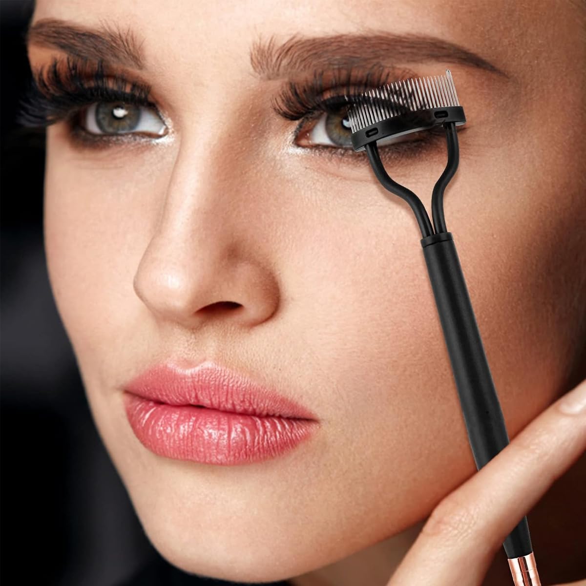 MAYCREATE 2Pcs Eyelash Separator Comb and Spoolie Eyebrow Brush 2-in-1 Metal Dual Head Lash Separator Tool with Cover for Excess Mascara Removal