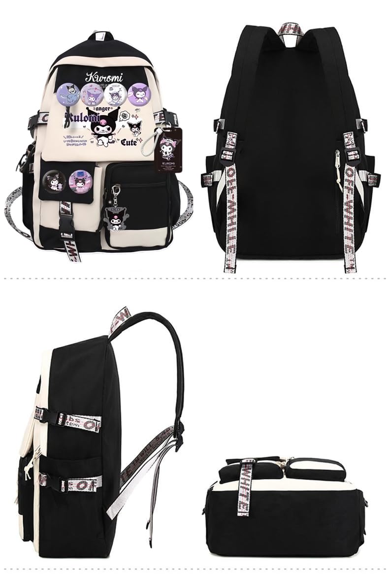 PALAY Kuromi Backpack for School Girls 6-12 Years Old Teens Fashion Kawaii Kuromi Print School Backpack Large Multi Layer Book Bag Travel Backpack for Teens Students School Gift for Girls