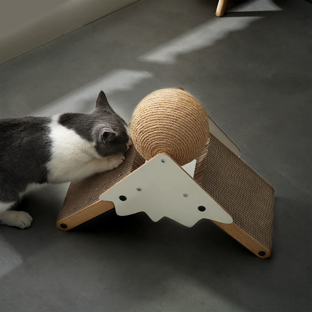 Qpets Cat Scratch Pad Cat Scratcher Toy Rack, Natural Sisal Ball Toy for Cat, Non-Slip Scratch Pad for Cats, Cat Ball Toy Scratcher for Indoor Cats and Kittens, No More Scratches on Sofa