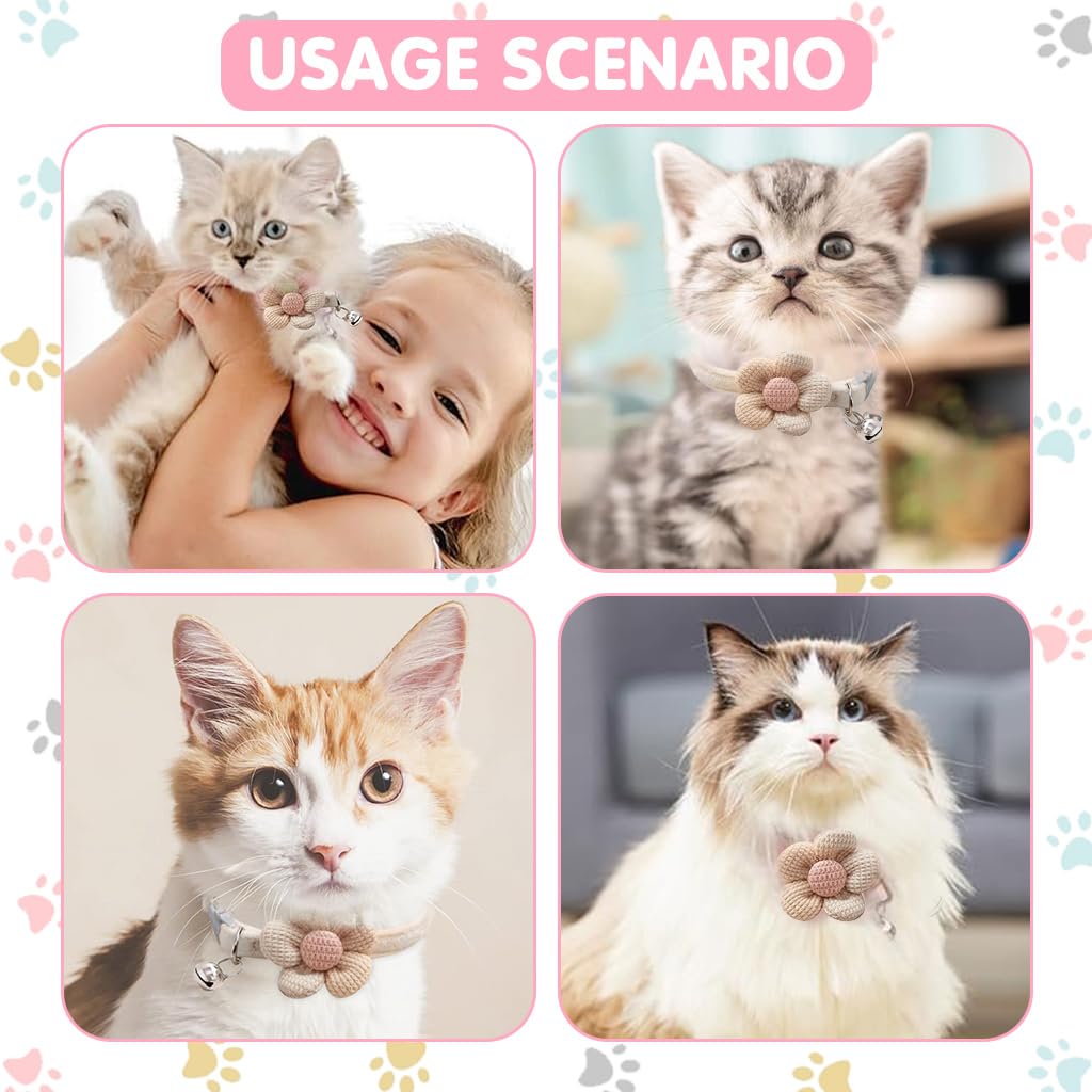 Qpets Cat Collar, Pet Collar Cute Flower Cat Collar with Bell, Lovely Cat Collar Quick Release Adjustable Cat Collar Soft Plush Collar Cat Gift, Pink