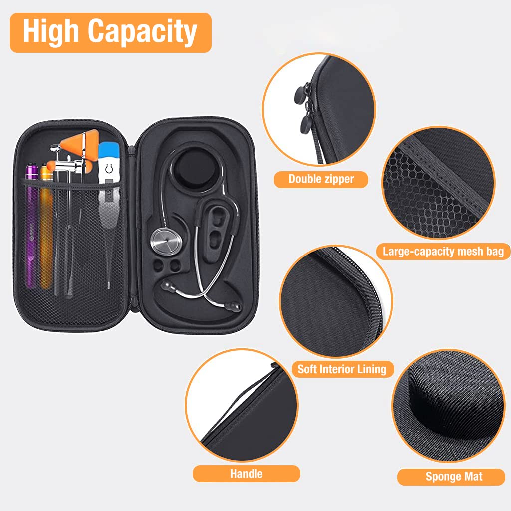 ZORBES Stethoscope Case Protable Stethoscope Bag, Shockproof Protective Storage Bag for Littmann/Omron/ADC/Dixie EMS Stethoscope, with Extra Mesh Pockets (Bag Only)