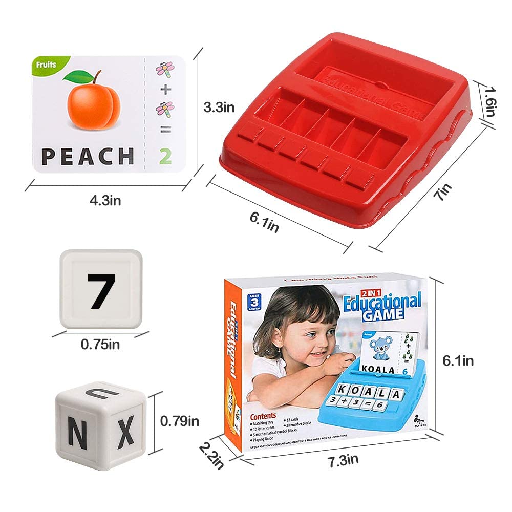 PATPAT Spelling Games for Kids,Brain Games for Kids with Flash Cards,2 in 1 Matching Letter and Number Games for Boys and Girls Sight Words Recognition Kindergarten Teaching Tools Preschool 3-8 - Red