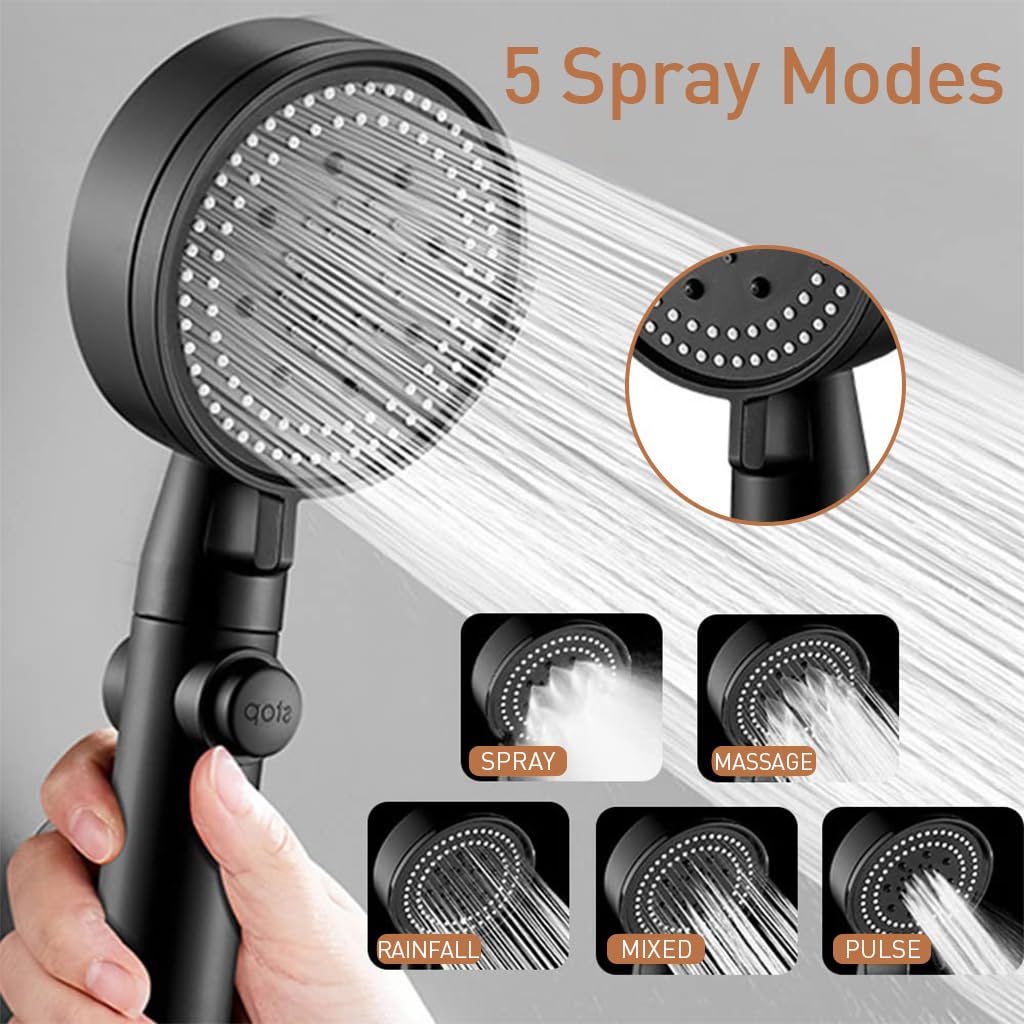 HASTHIP Hand Shower for Bathroom, Advanced Turbo Pressurized Shower Head with 8 Bathing Modes, Home Bath Shower Nozzle Water Heater Filter Shower with 1.4m Zinc Steel Hose and Shower Stand