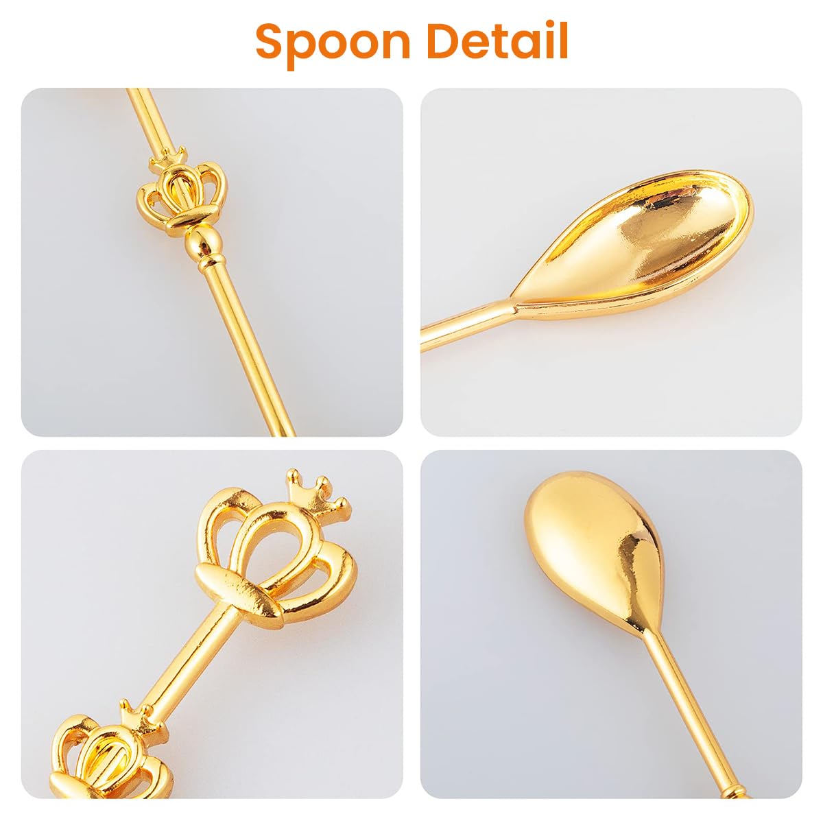 HASTHIP 1Set Mini Crown Spoon, Stainless Steel Teaspoon Sugar Stirring Spoon for Coffee Dessert Ice Cream Appetizers for Christmas Gifts