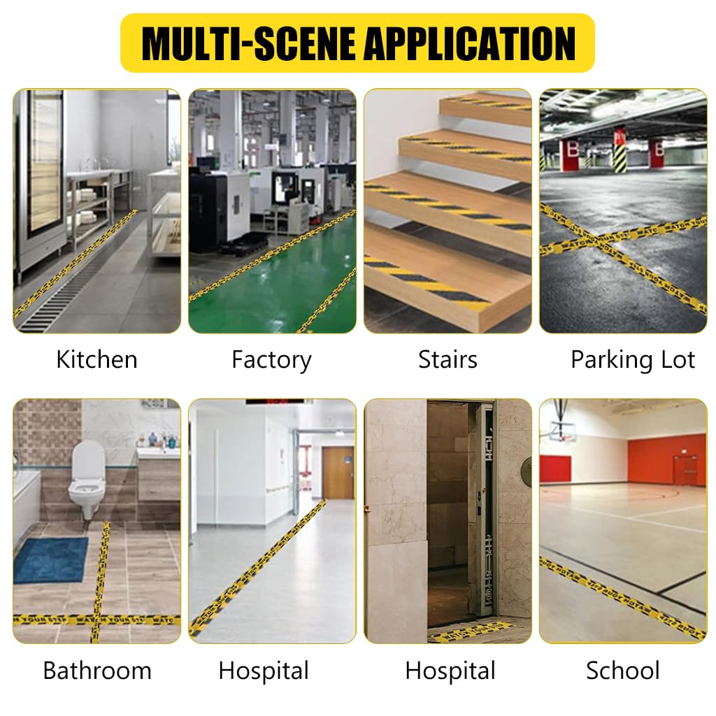Serplex Caution Tape' Watch Your Step' Anti-skid PVC Warning Tape 1.97 Inches x 16.4 Ft Caution Tape Self Adhesive Matte Anti-slip Visual Warning Floor Tape Stair Tape Safety Tape